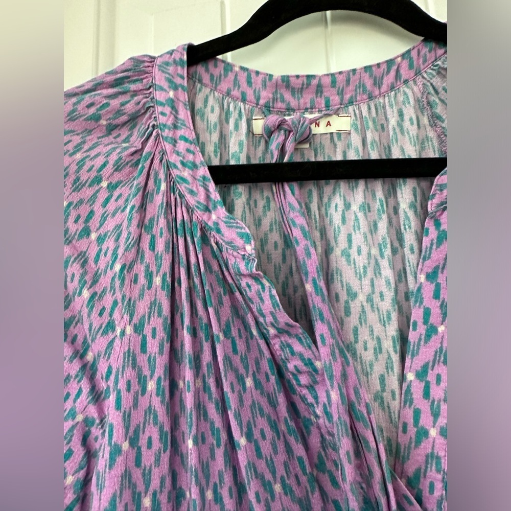 Xirena Olsen Tiered Cotton Midi Dress in Bloomfield Purple Teal Print Size M - Picture 7 of 16